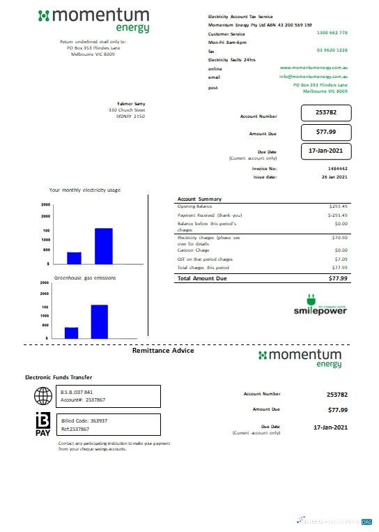 download download Australia Momentum Energy utility bill